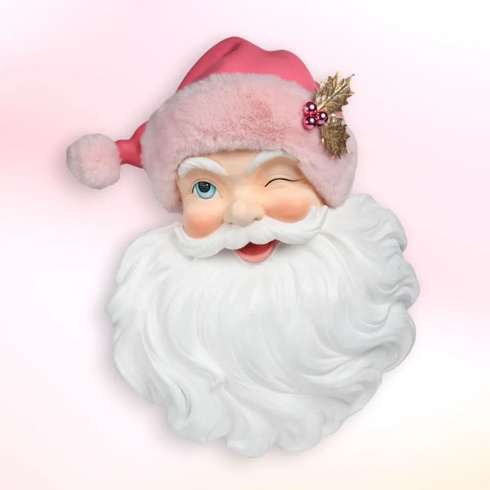 26" Pink Santa Head Wall Art Decor