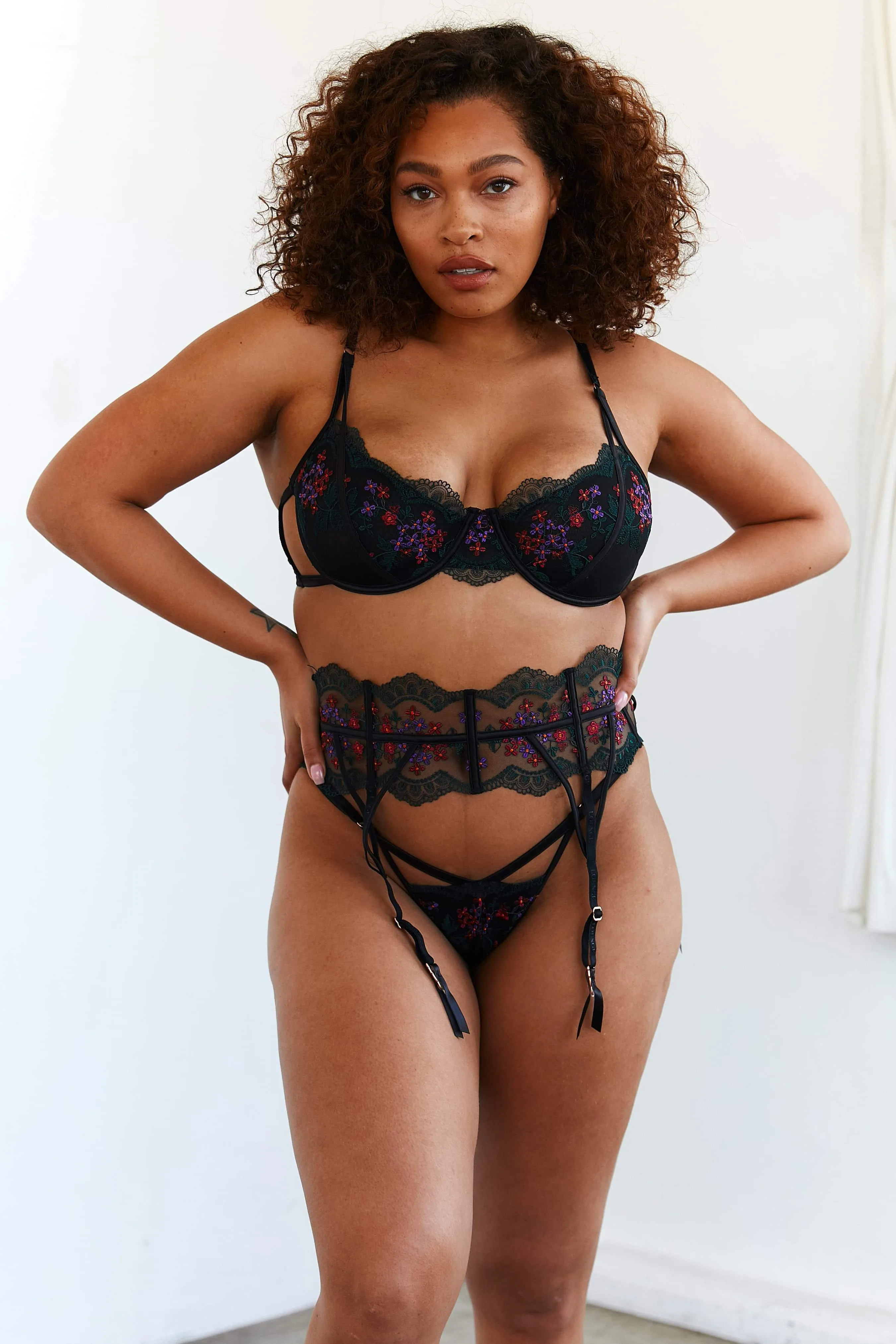 Bella Black Embroidered Intimates Set