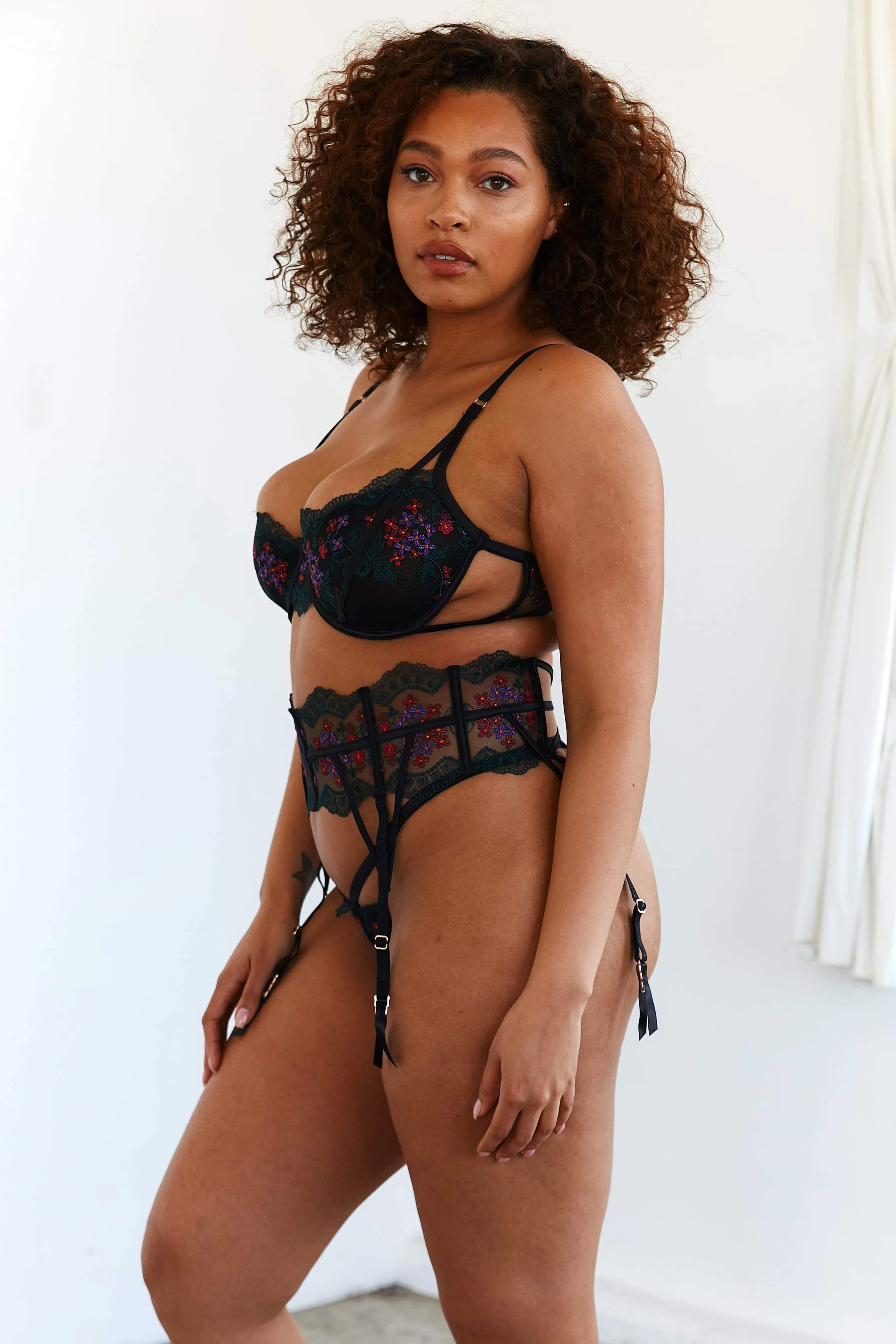 Bella Black Embroidered Intimates Set