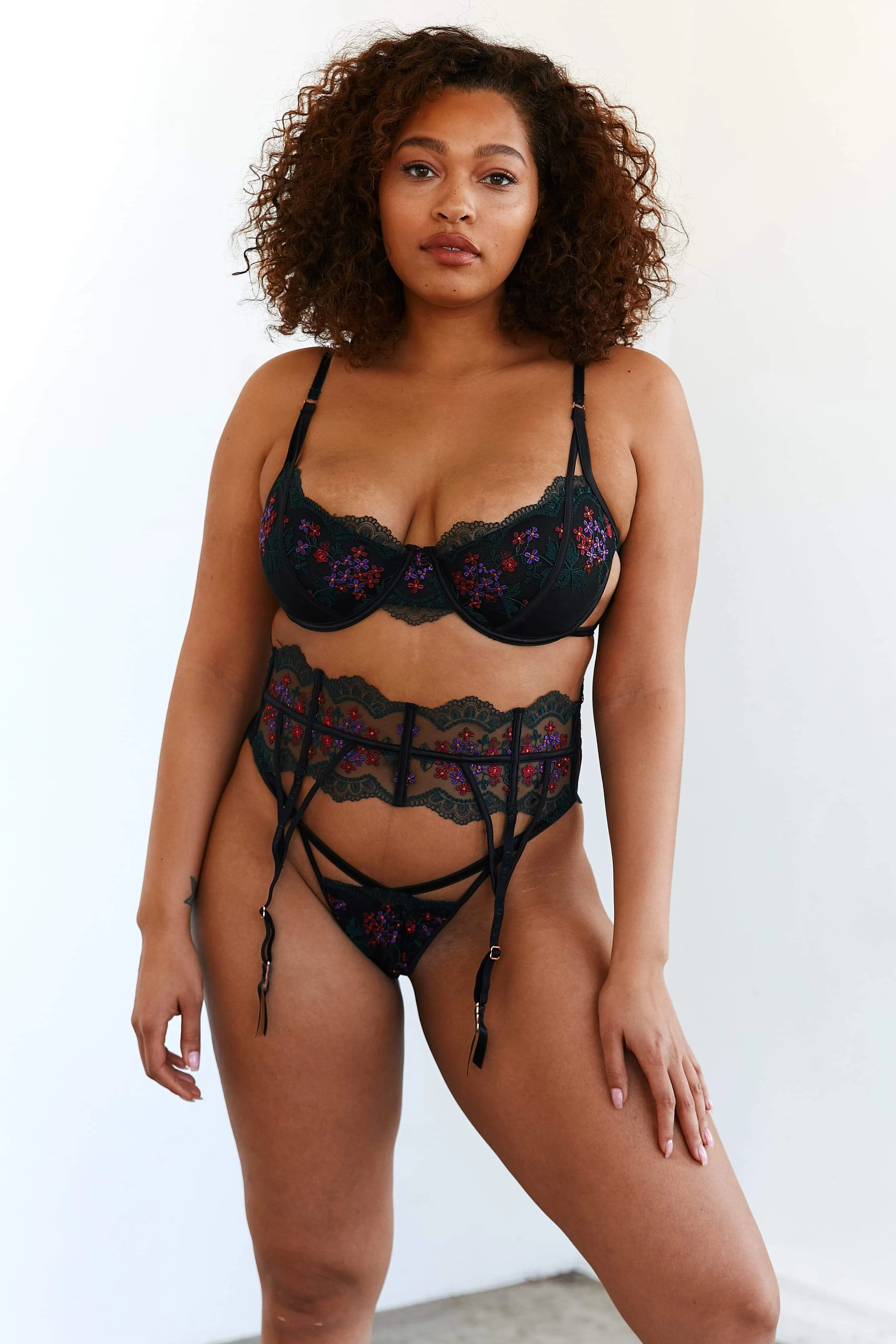 Bella Black Embroidered Intimates Set
