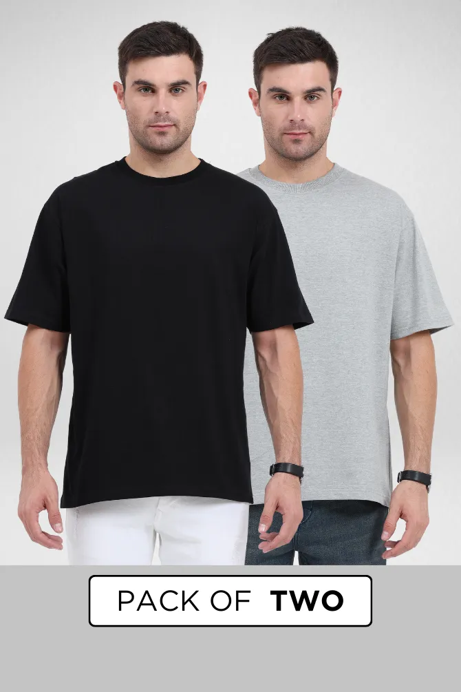 Black and Grey Melange Oversized T-Shirts Combo for Men