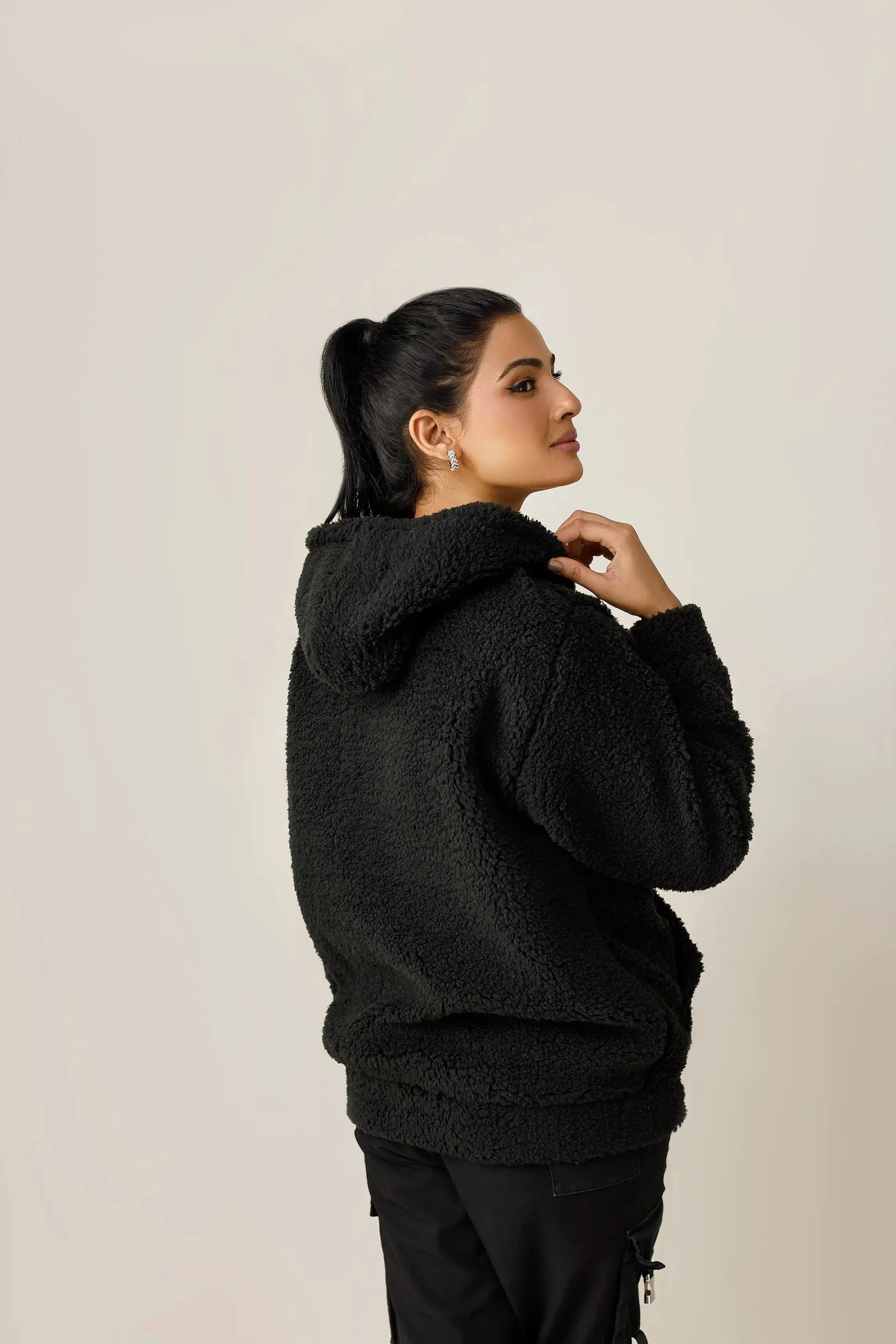 Black Cute Fur zipper Hoodie