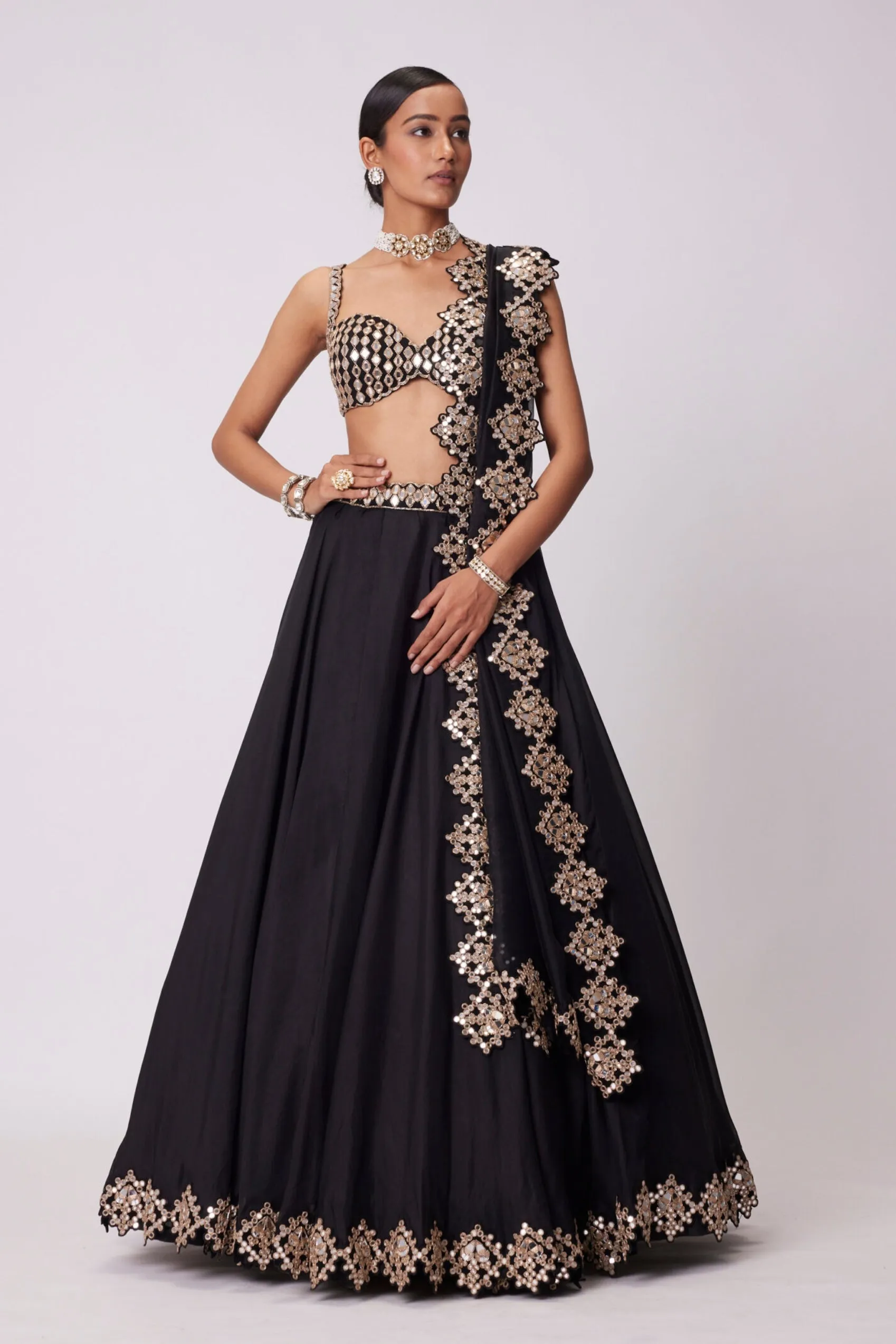 Black Organza Hand Embroidered Lehenga Set