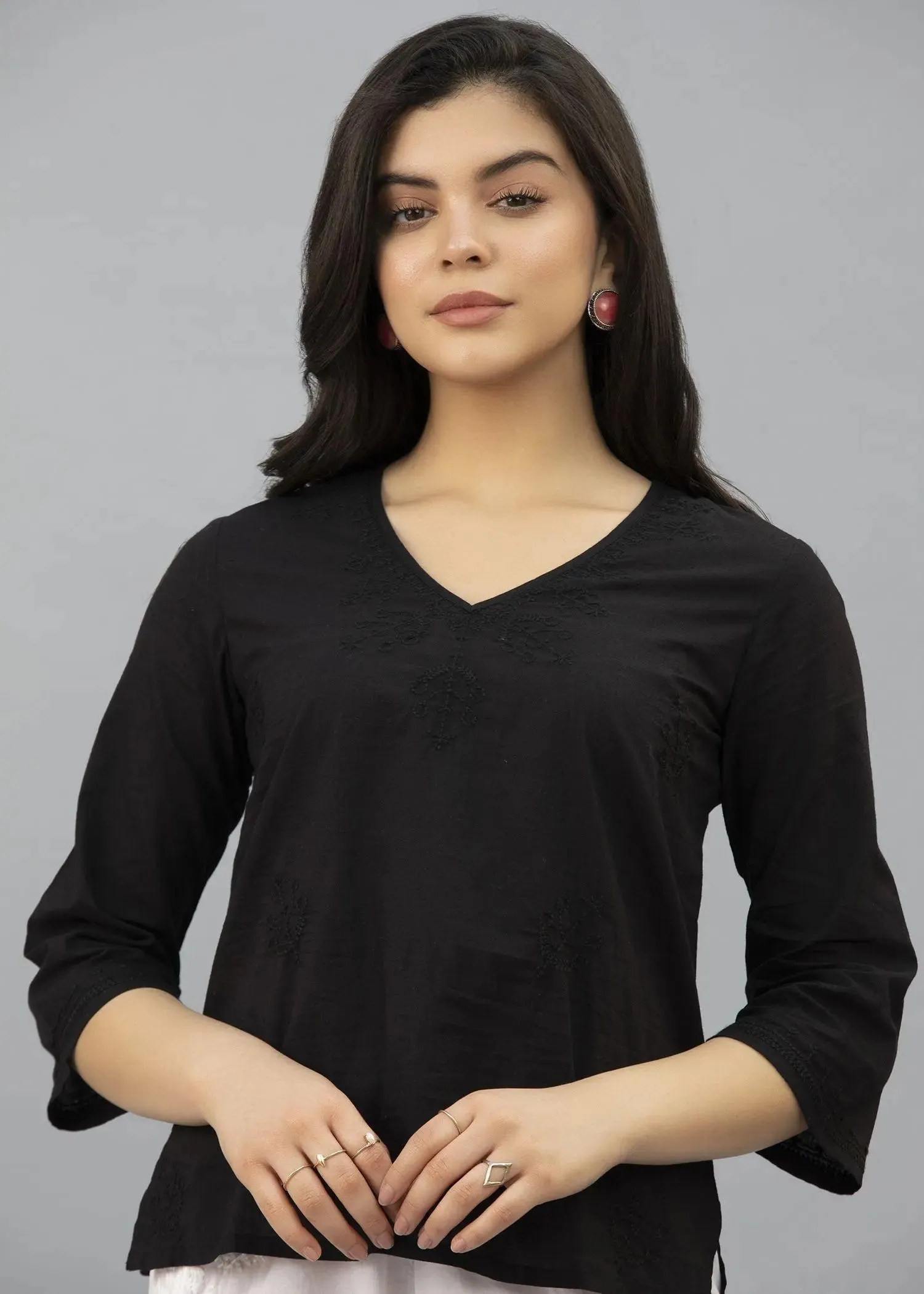 Black Women Cotton  Short Top