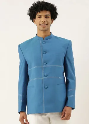 Blue Classic Cotton Bandhgala - MMJ067