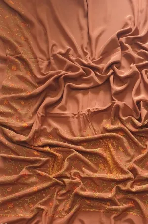 Brown Embroidered Kashmiri Sozni Work Crepe Flower Design Saree