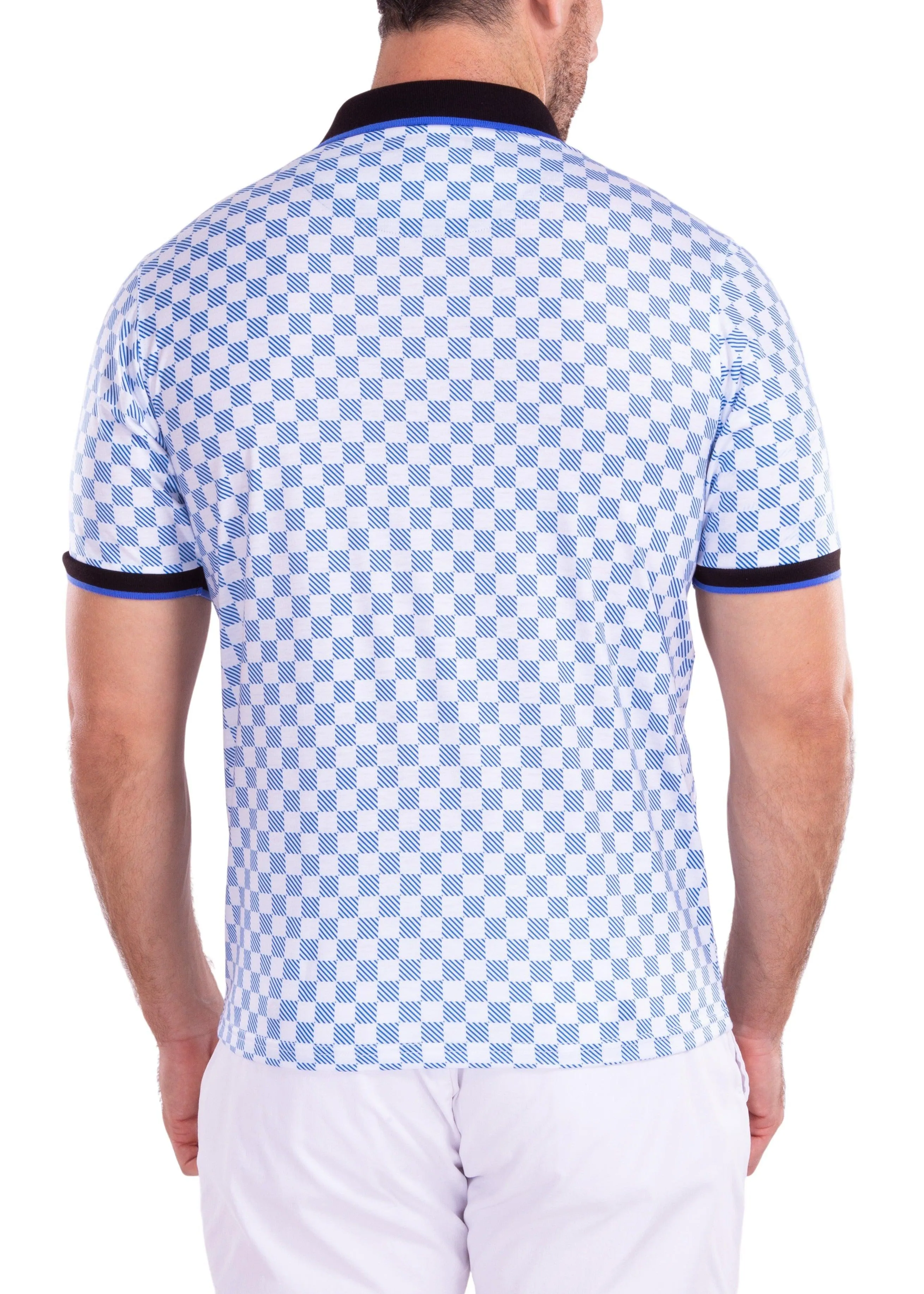 Contrast Checkered Pattern Printed Polo Shirt White