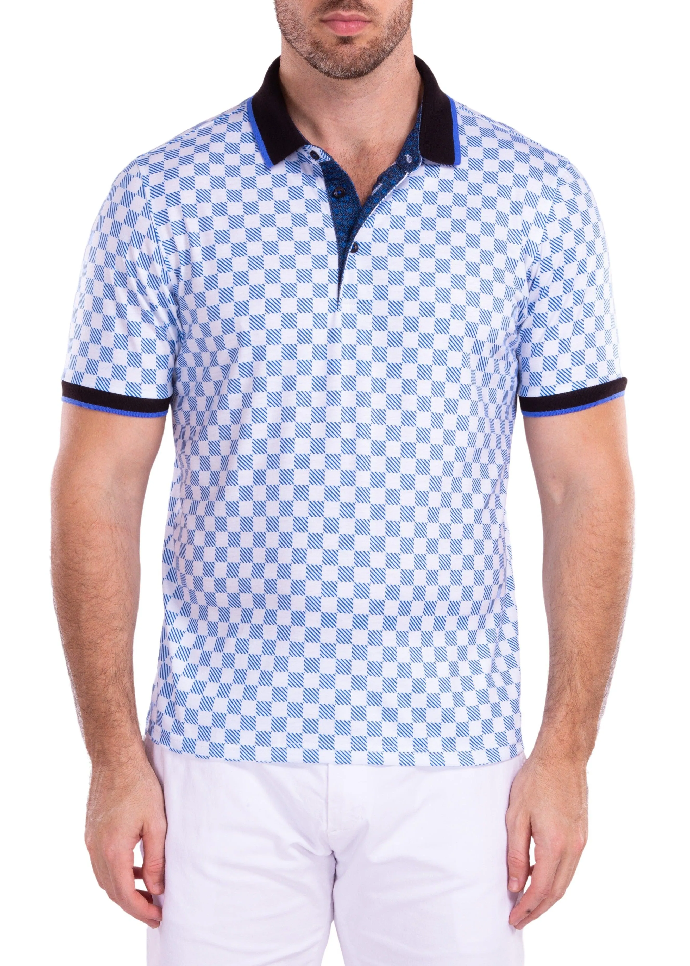 Contrast Checkered Pattern Printed Polo Shirt White