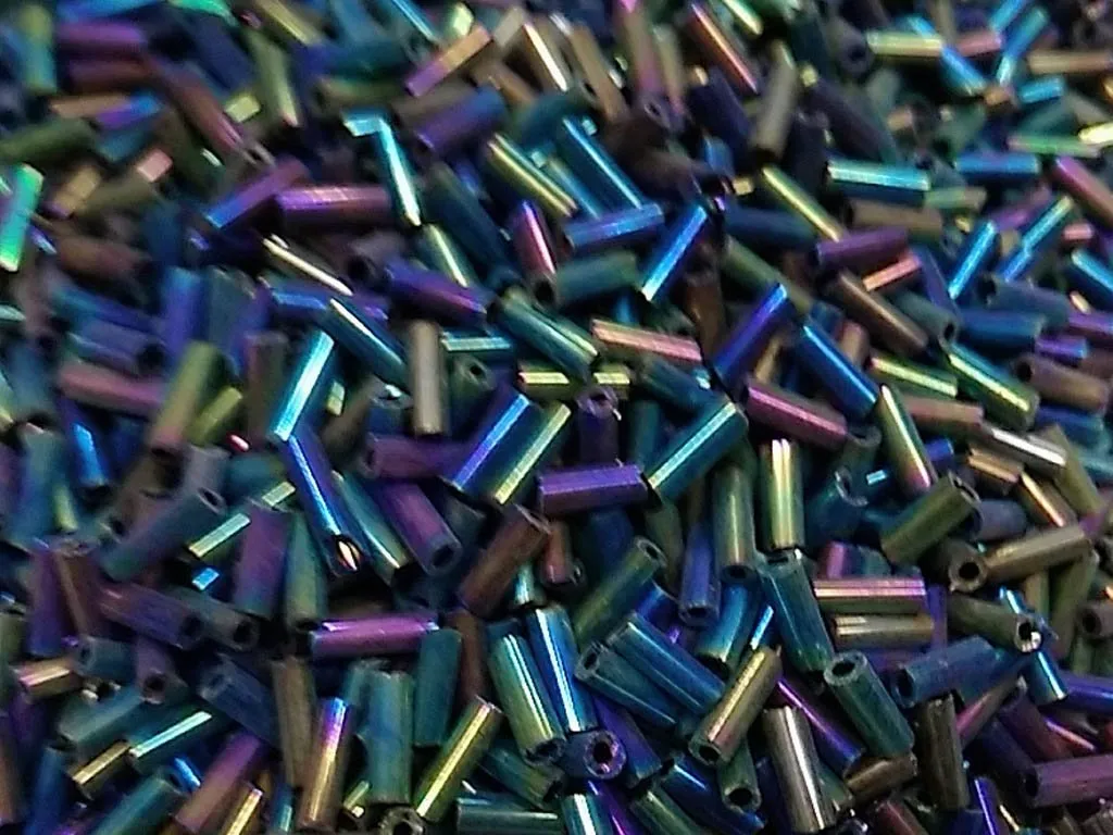 Dark Blue Rainbow Pipe / Bugle Glass Seed Beads