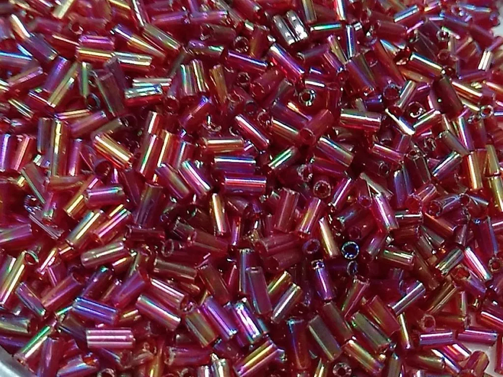 Deep Red Rainbow Pipe / Bugle Glass Seed Beads (Wholesale)