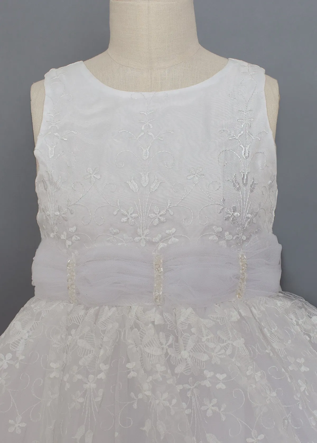 Embroidered Organza Overlay and Beaded Belt Detail