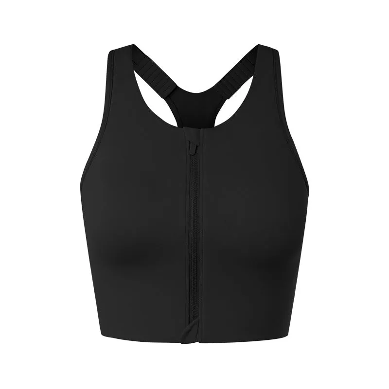 Front Zipper Closure Explosion Proof One Piece Cup Sports Underwear Adjustable Wide Shoulder Strap Support Shockproof Sports Bra