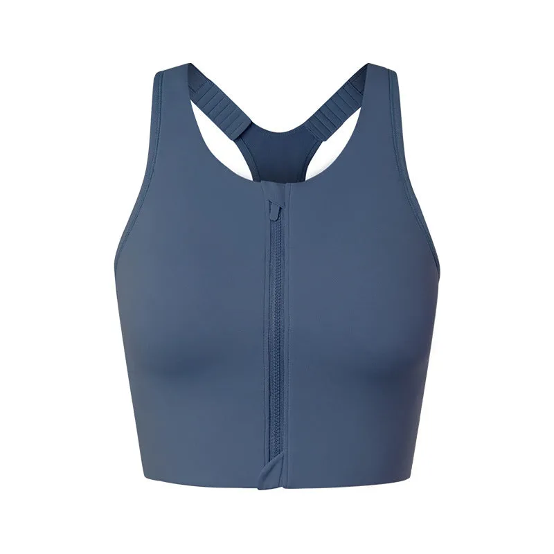 Front Zipper Closure Explosion Proof One Piece Cup Sports Underwear Adjustable Wide Shoulder Strap Support Shockproof Sports Bra