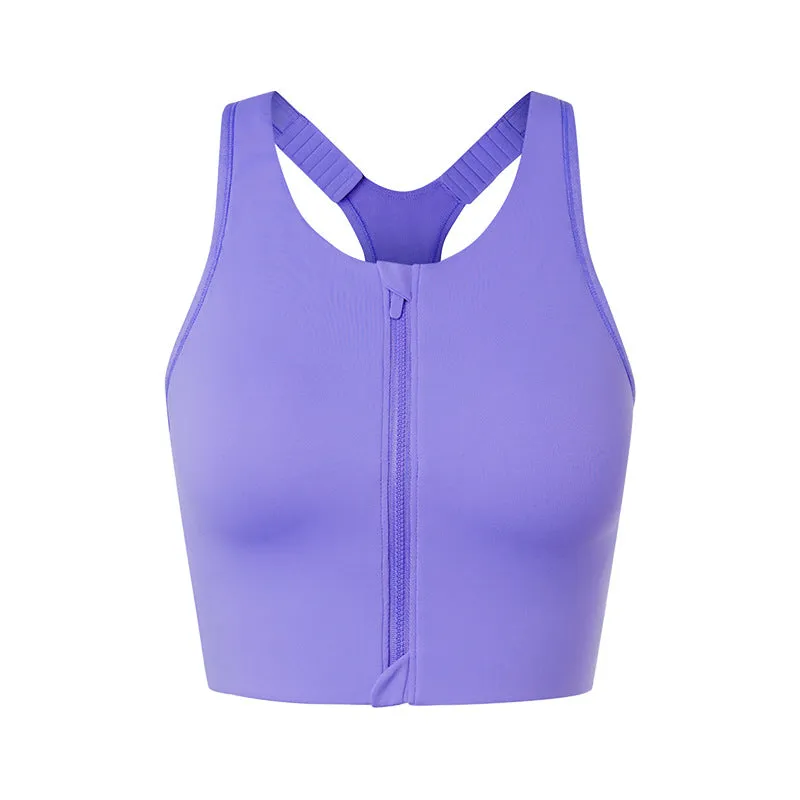 Front Zipper Closure Explosion Proof One Piece Cup Sports Underwear Adjustable Wide Shoulder Strap Support Shockproof Sports Bra