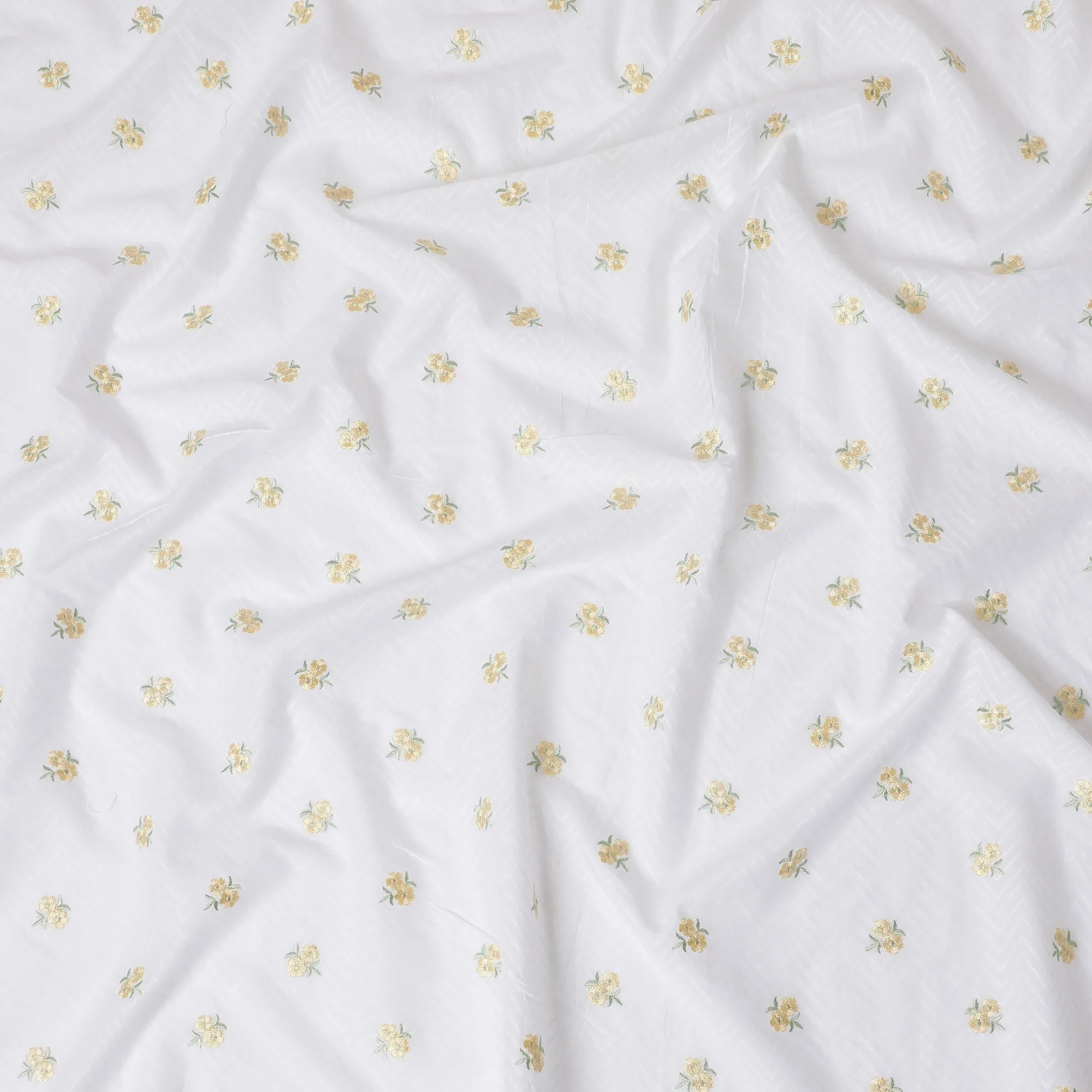 Golden Bee Embroidered White Cotton Lawn Fabric - Luxurious & Light, 110cm Wide, Shop Online-D18001