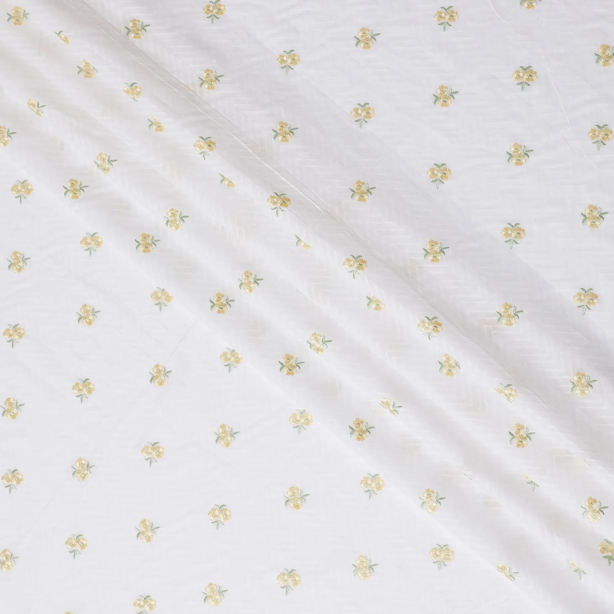 Golden Bee Embroidered White Cotton Lawn Fabric - Luxurious & Light, 110cm Wide, Shop Online-D18001