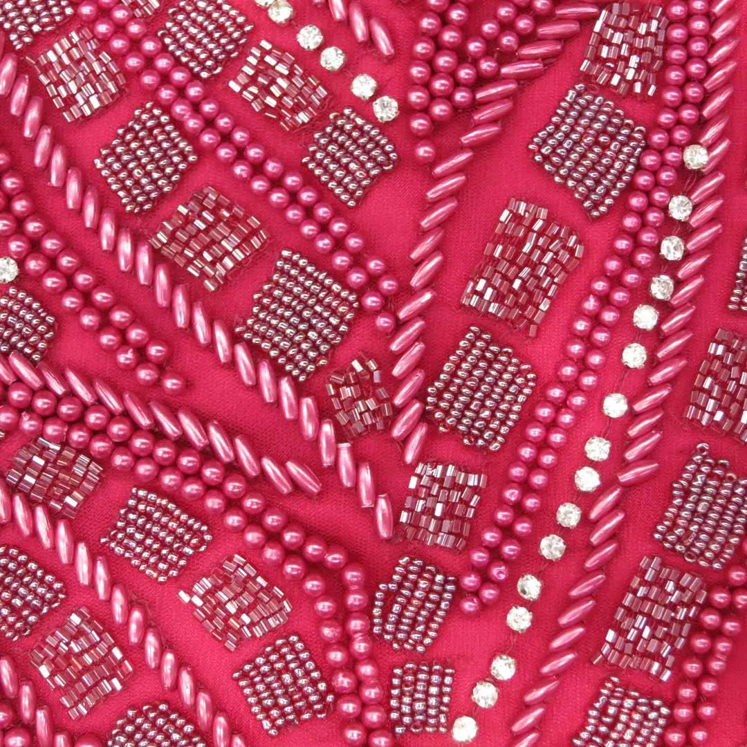 Heavily Dark Red Embroidered on Cherry Tulle