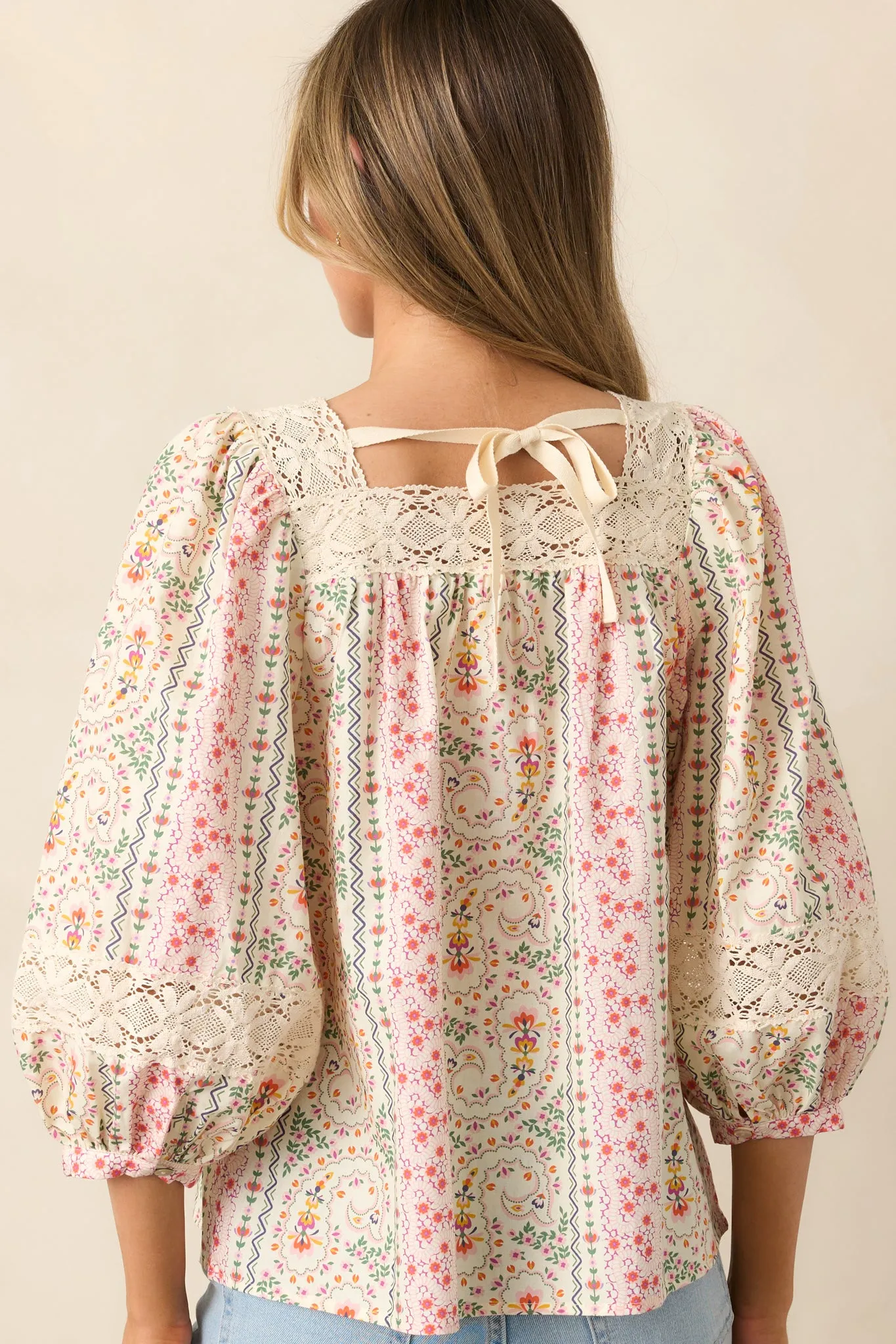 Island Of Flowers Green Cotton Floral Lace Blouse