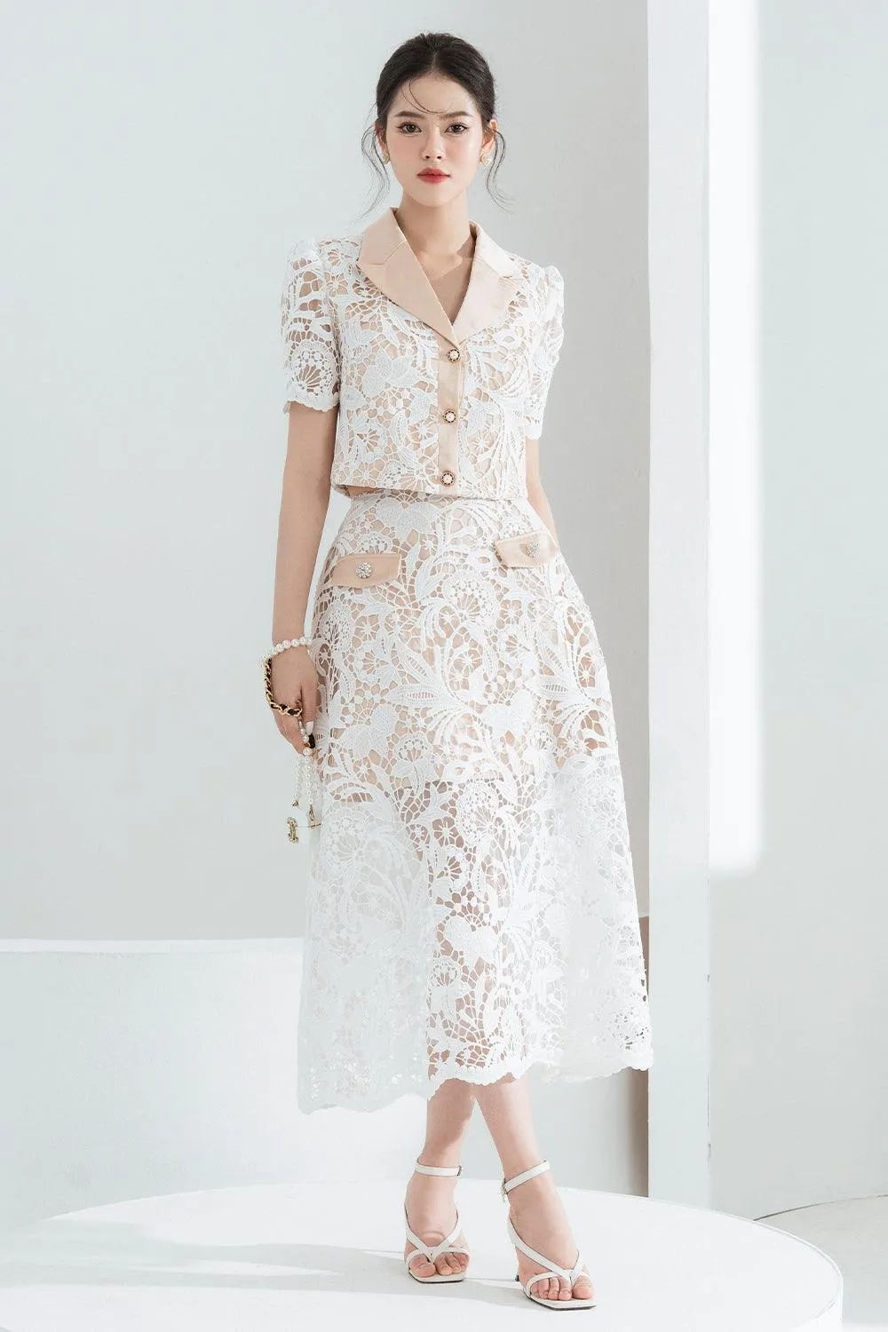 Jenny Cropped Peak Lapel Lace Shirt