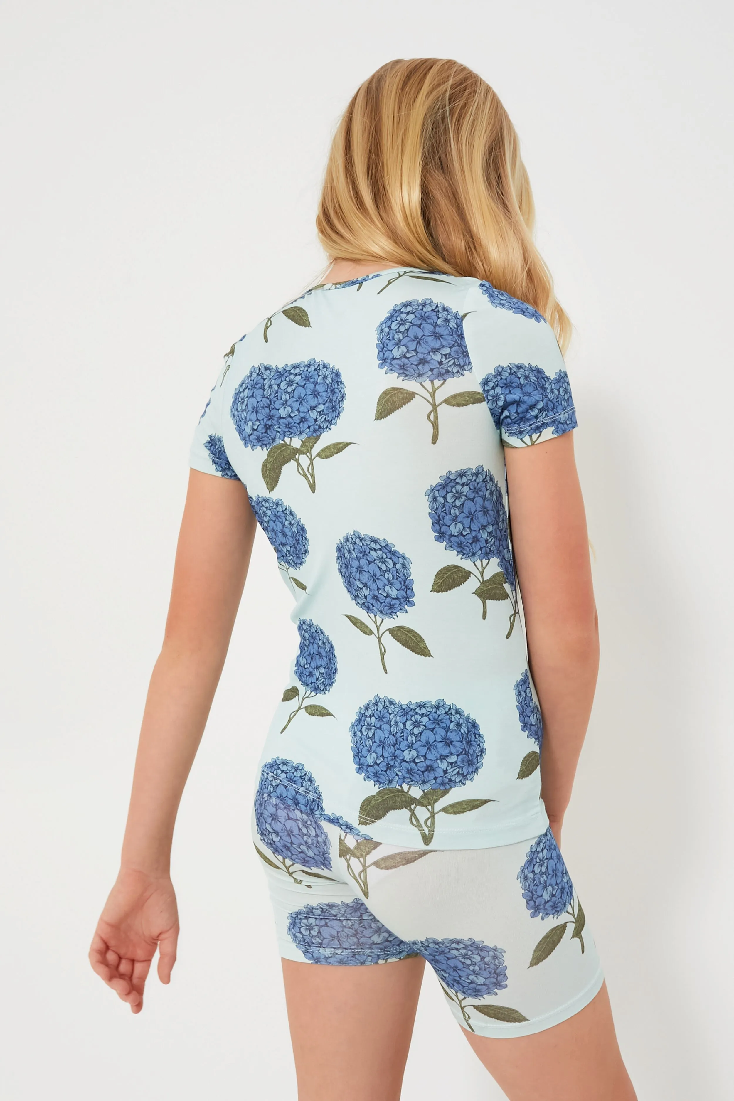 Light Blue Hydrangeas Kids Bamboo Short Sleeve PJ Set
