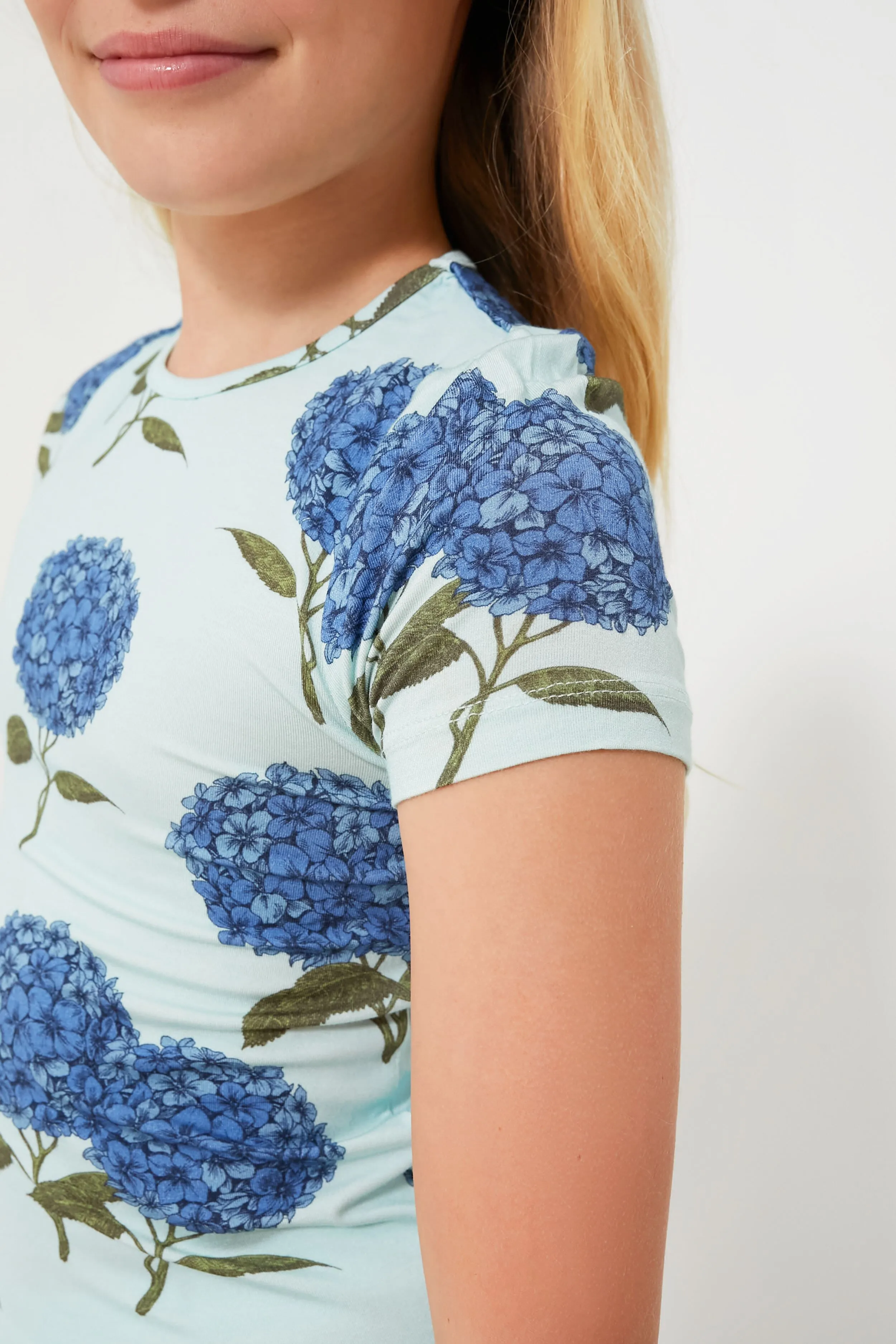 Light Blue Hydrangeas Kids Bamboo Short Sleeve PJ Set