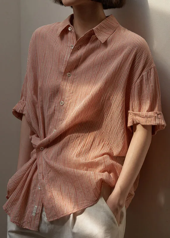 Loose Blue Striped Cotton Blouses