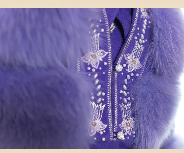 Magic Q's exclusive elegant purple heavy embroidered fox fur short coat - uiew