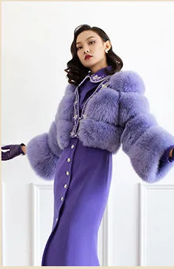 Magic Q's exclusive elegant purple heavy embroidered fox fur short coat - uiew
