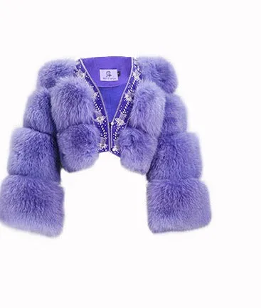Magic Q's exclusive elegant purple heavy embroidered fox fur short coat - uiew