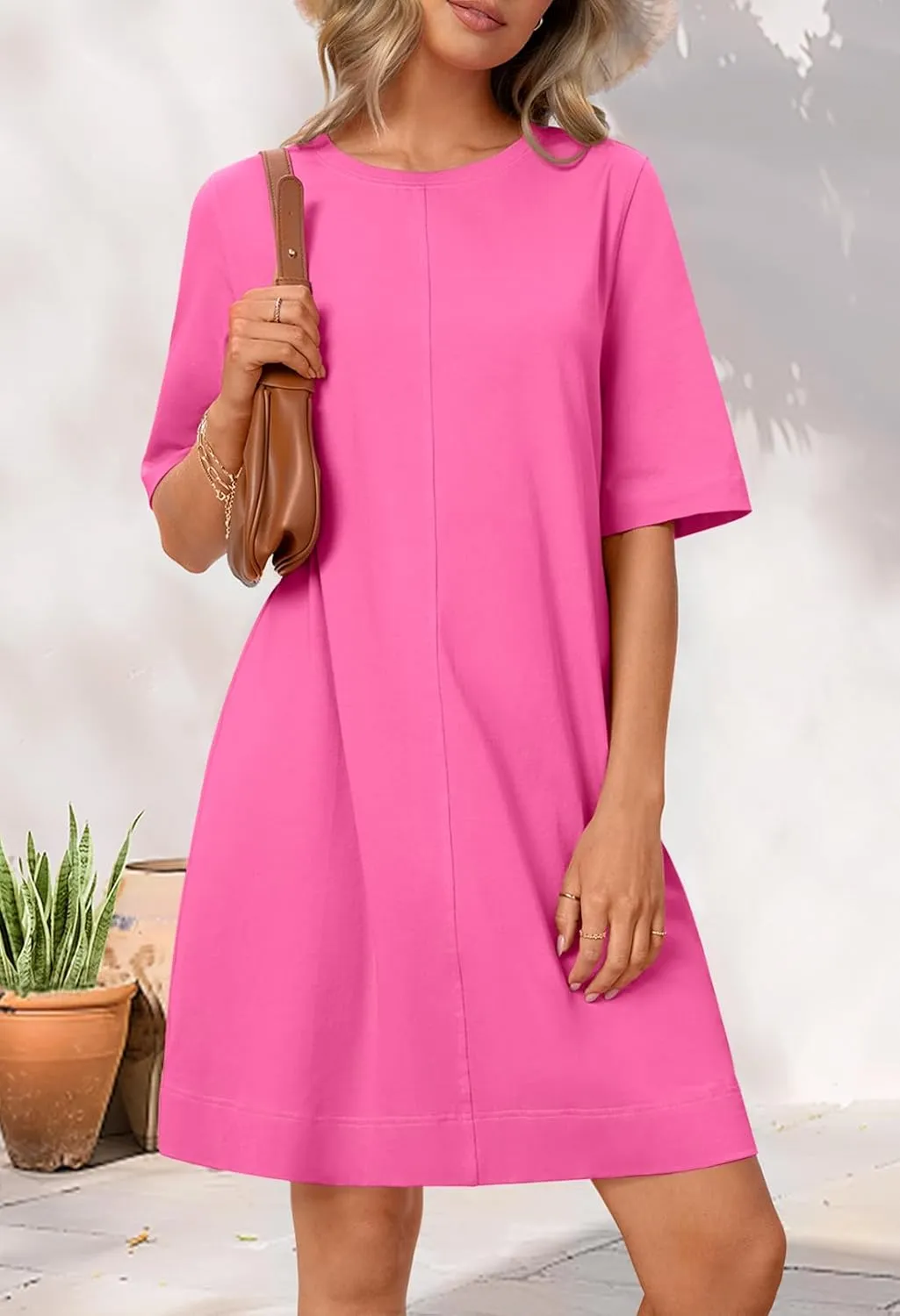 MEROKEETY Women's 2025 Summer Short Sleeve Dress Crewneck Casual Mini Tshirt Dresses with Pockets
