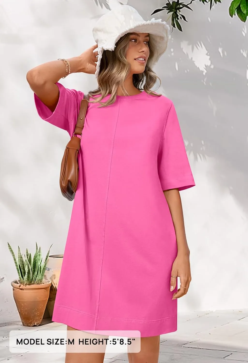 MEROKEETY Women's 2025 Summer Short Sleeve Dress Crewneck Casual Mini Tshirt Dresses with Pockets
