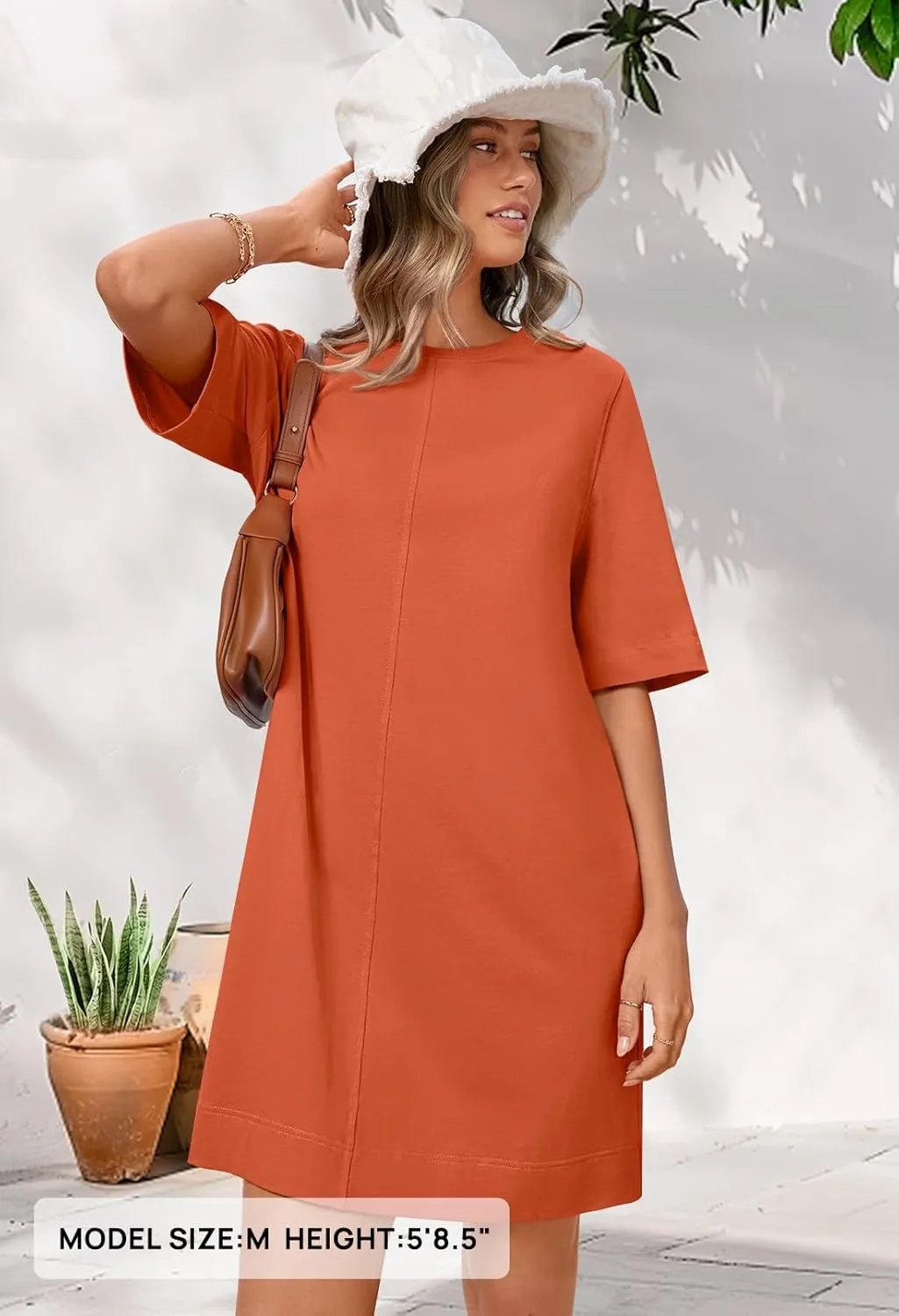 MEROKEETY Women's 2025 Summer Short Sleeve Dress Crewneck Casual Mini Tshirt Dresses with Pockets