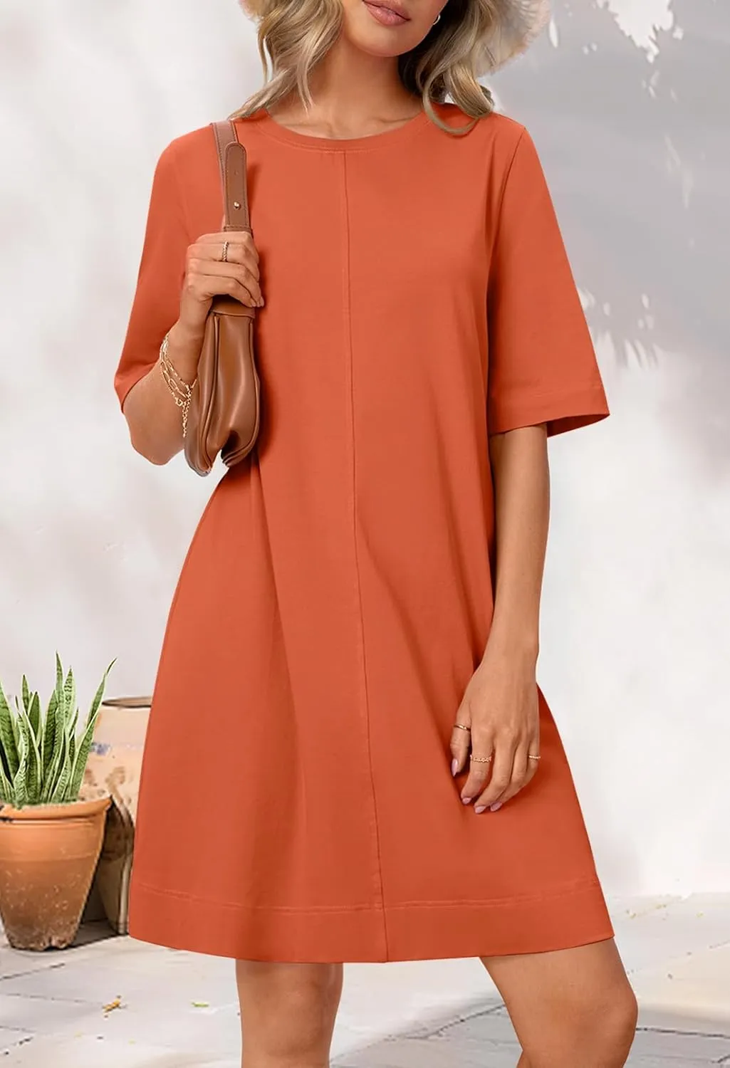 MEROKEETY Women's 2025 Summer Short Sleeve Dress Crewneck Casual Mini Tshirt Dresses with Pockets