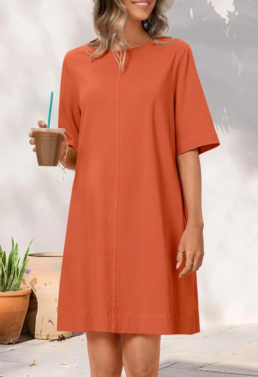 MEROKEETY Women's 2025 Summer Short Sleeve Dress Crewneck Casual Mini Tshirt Dresses with Pockets