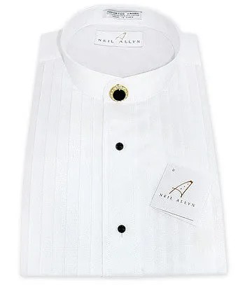 Neil Allyn White Pleated Mandarin Tuxedo Shirt