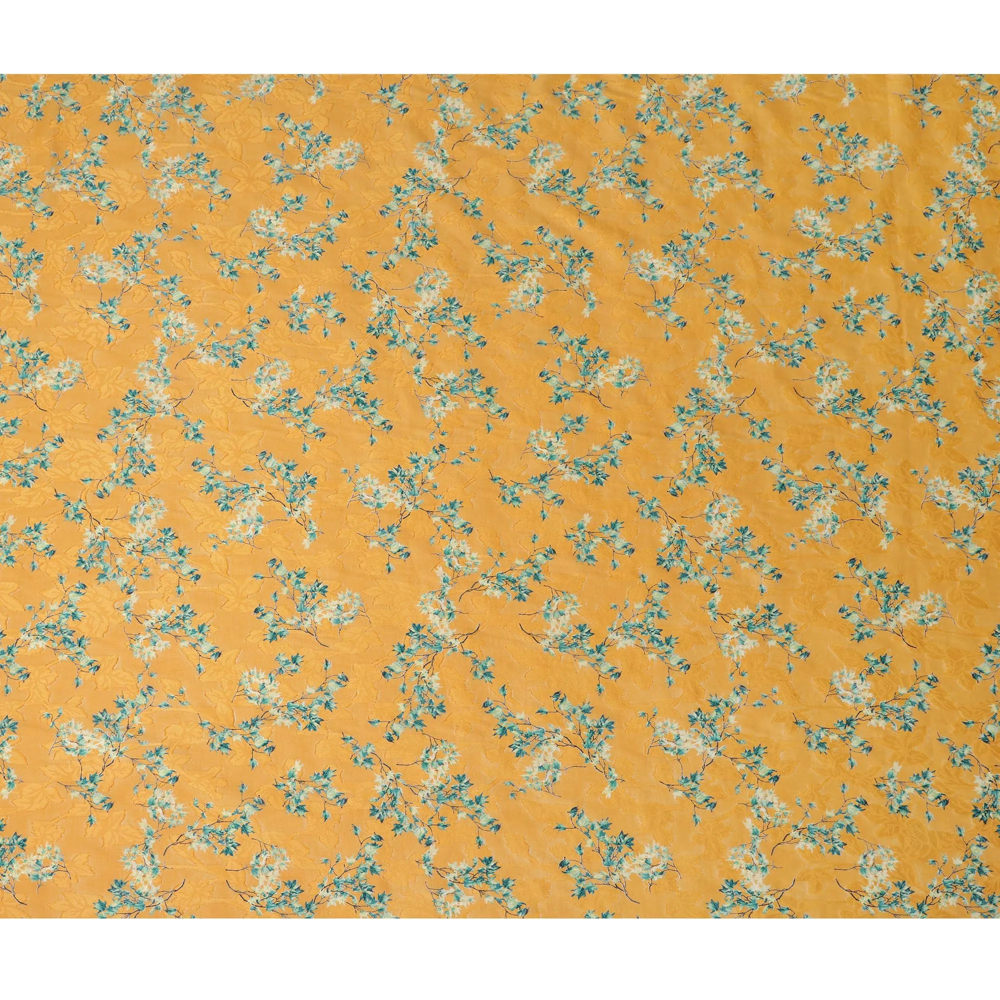 Orange Japanese Cotton Voile Fabric, Blue & White Leaf Print, 110 cm Width-D20917