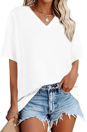 Oversized Tshirts for Women V Neck Short Sleeve Summer Casual Basic Loose Tops
