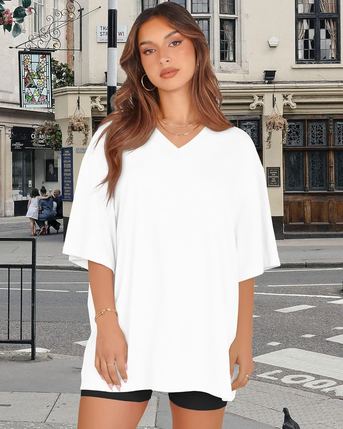 Oversized Tshirts for Women V Neck Short Sleeve Summer Casual Basic Loose Tops