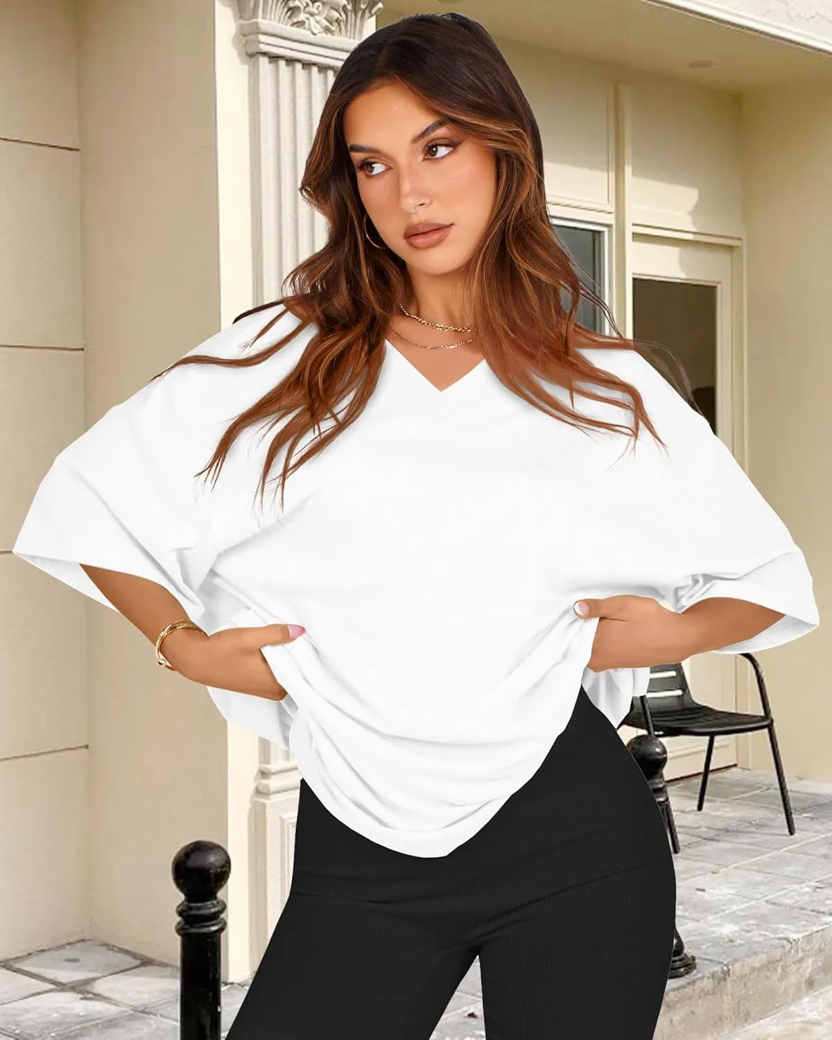 Oversized Tshirts for Women V Neck Short Sleeve Summer Casual Basic Loose Tops
