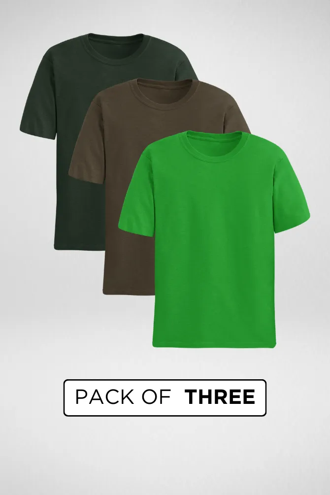 Pack Of 3 Plain T-shirts Bottle Green Flag Green and Olive Green for Men