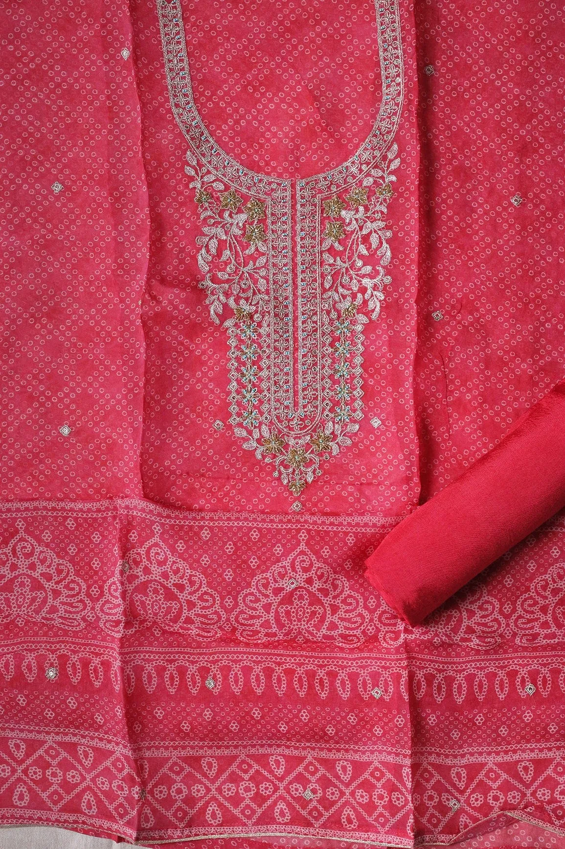 Pink Semi Stitched Pure Organza Suit Set (3 piece)