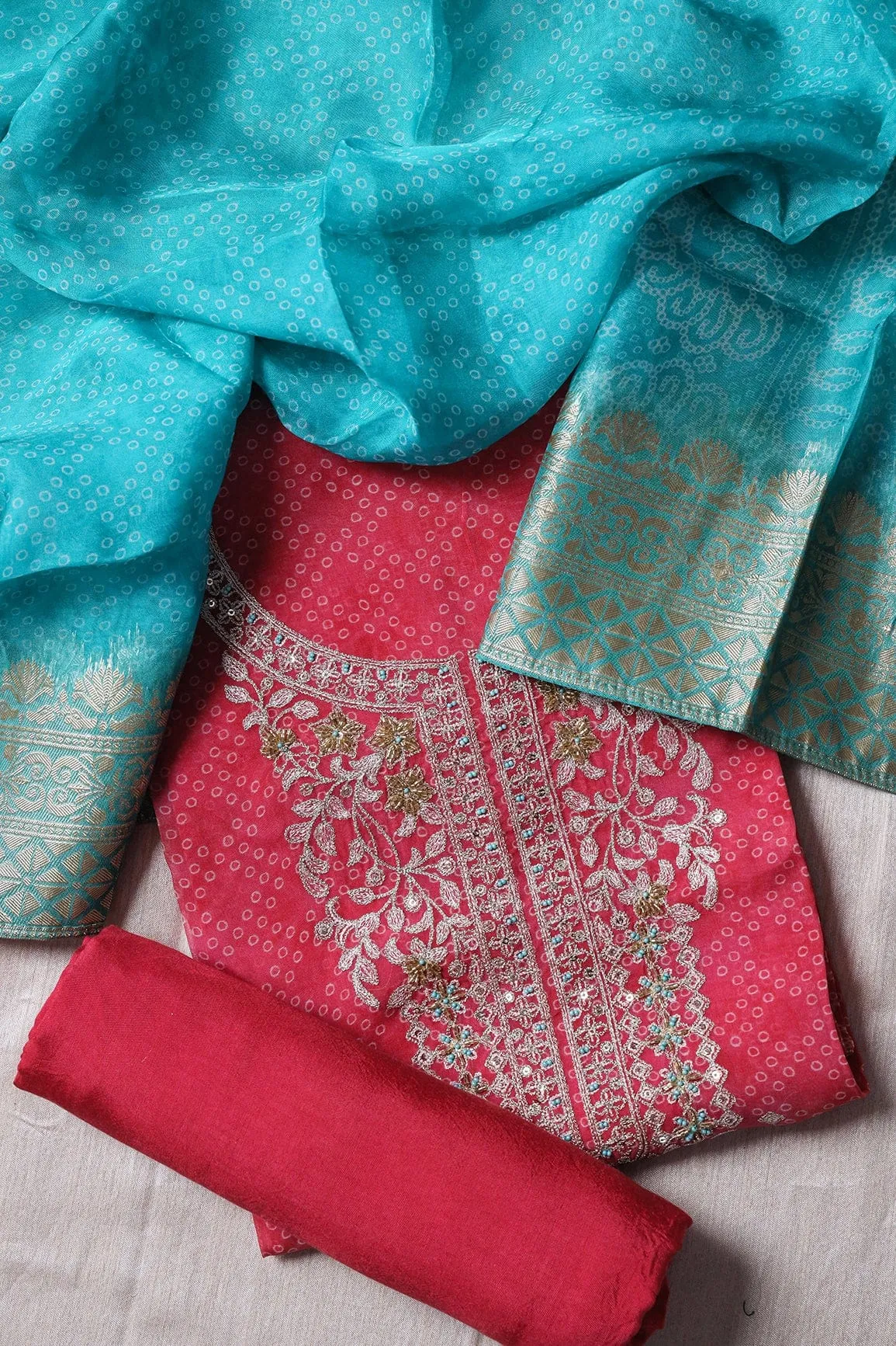 Pink Semi Stitched Pure Organza Suit Set (3 piece)