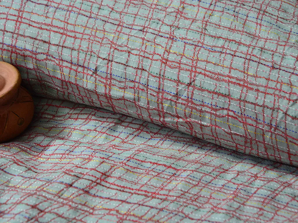 Red & Gray Checks Pure Cotton Fabric