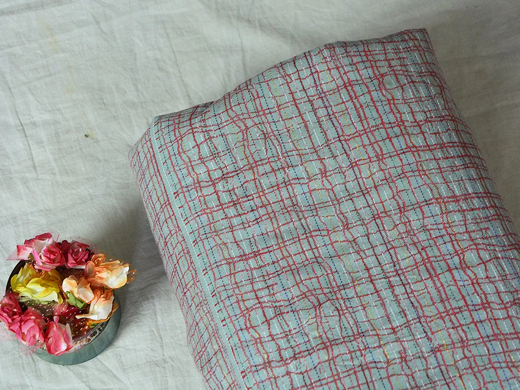 Red & Gray Checks Pure Cotton Fabric