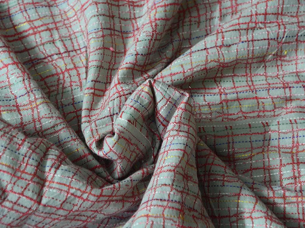 Red & Gray Checks Pure Cotton Fabric