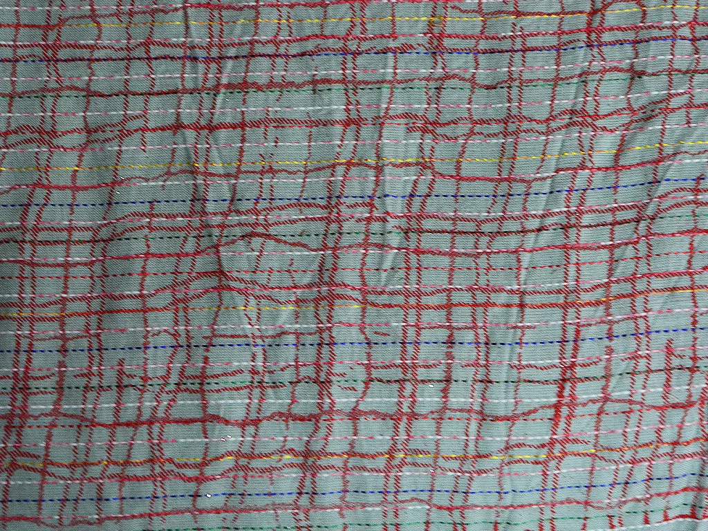 Red & Gray Checks Pure Cotton Fabric