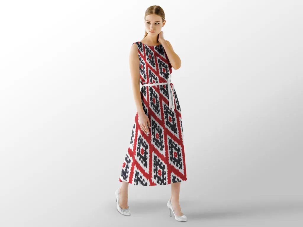 Red Black Geometric Pure Cotton Fabric