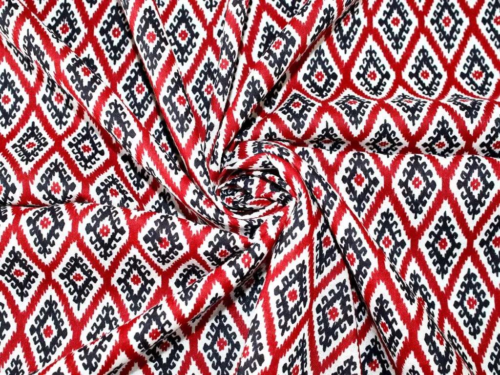 Red Black Geometric Pure Cotton Fabric