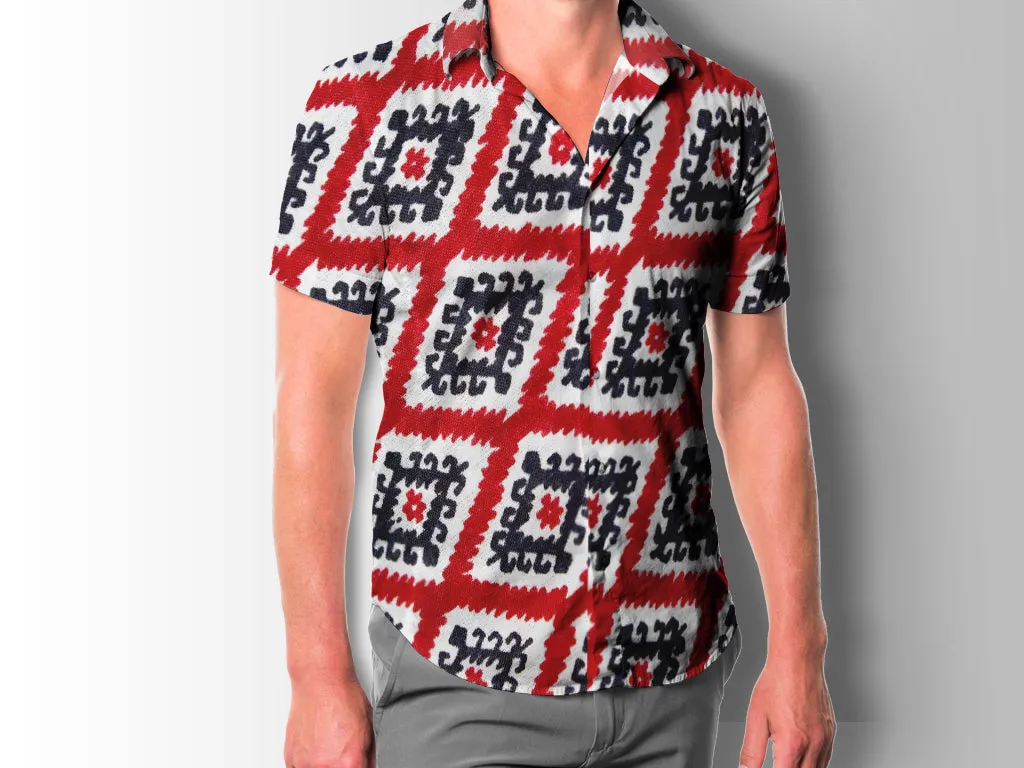 Red Black Geometric Pure Cotton Fabric