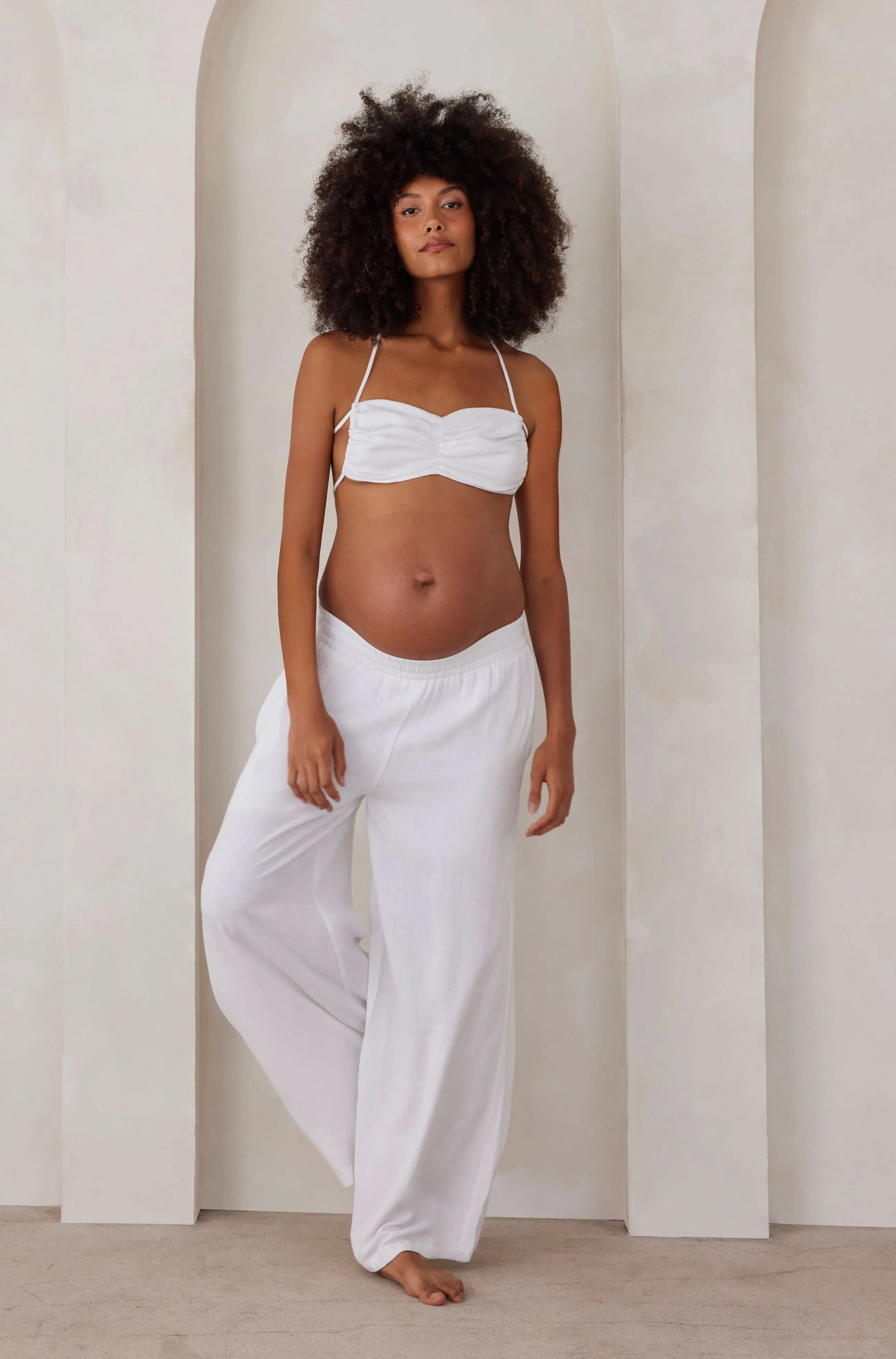Ruched Linen Crop Top